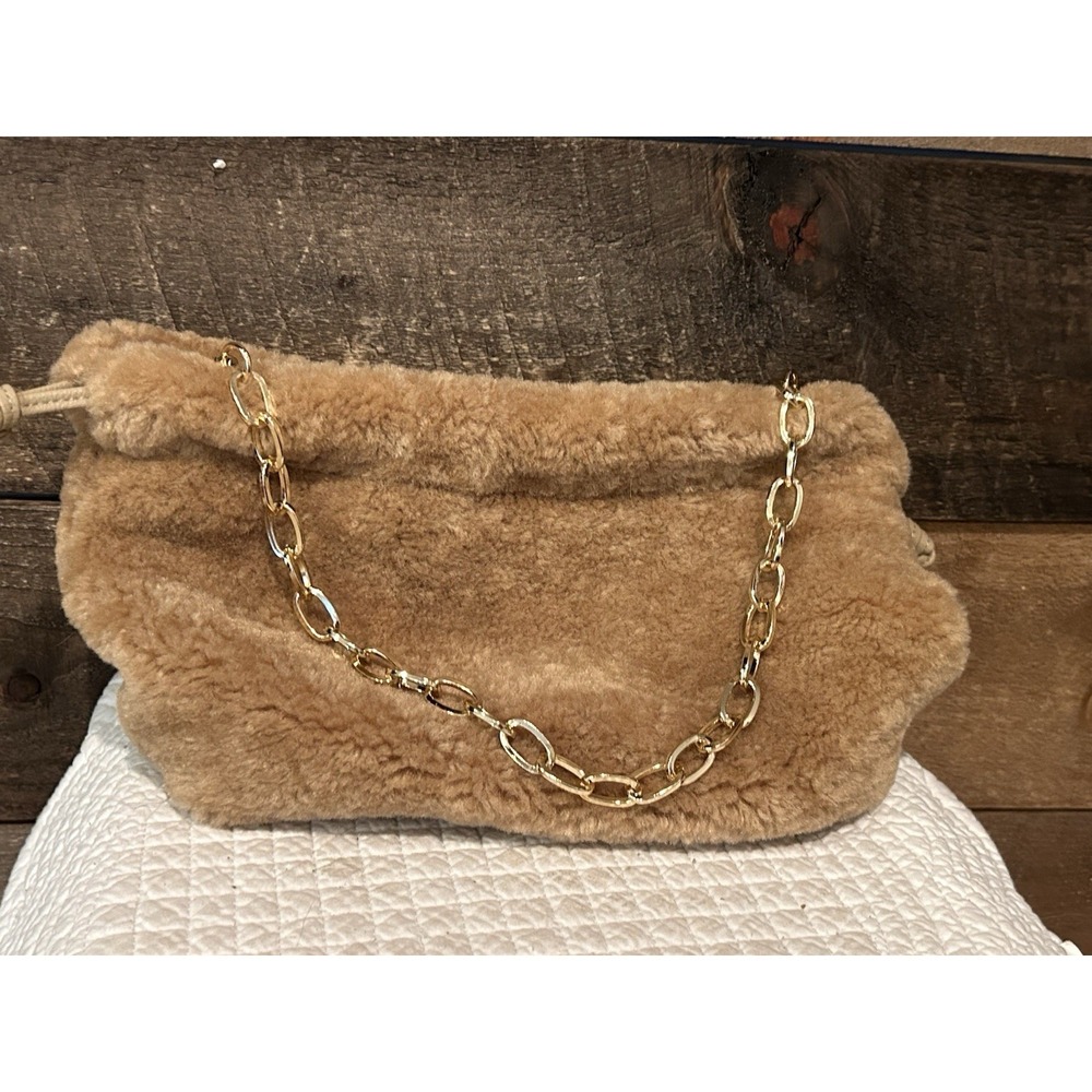 Universal Thread Goods Co. Tan Faux Fur Handbag Purse with Gold Tone Chain Strap